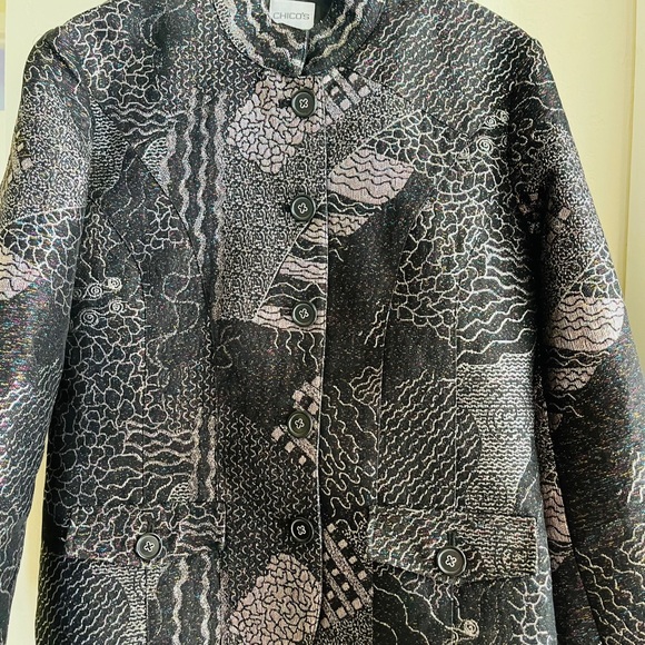 Chico’s woman’s metallic brocade jacket, Black/Silver, size 0 beautiful pattern- - Picture 12 of 16